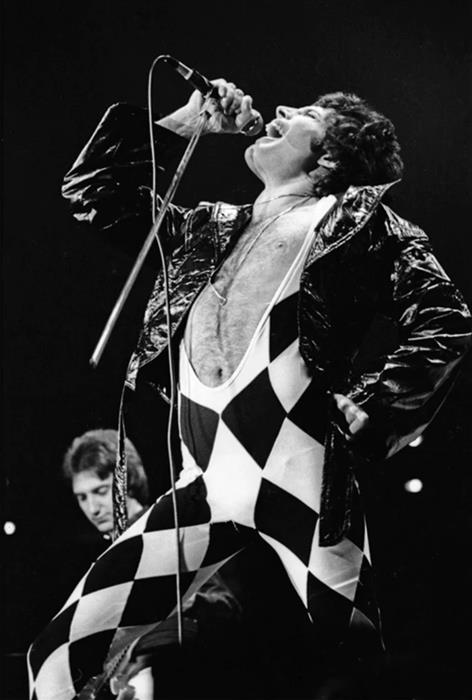 Freddie Mercury lead singer of The Queen  on stage 
